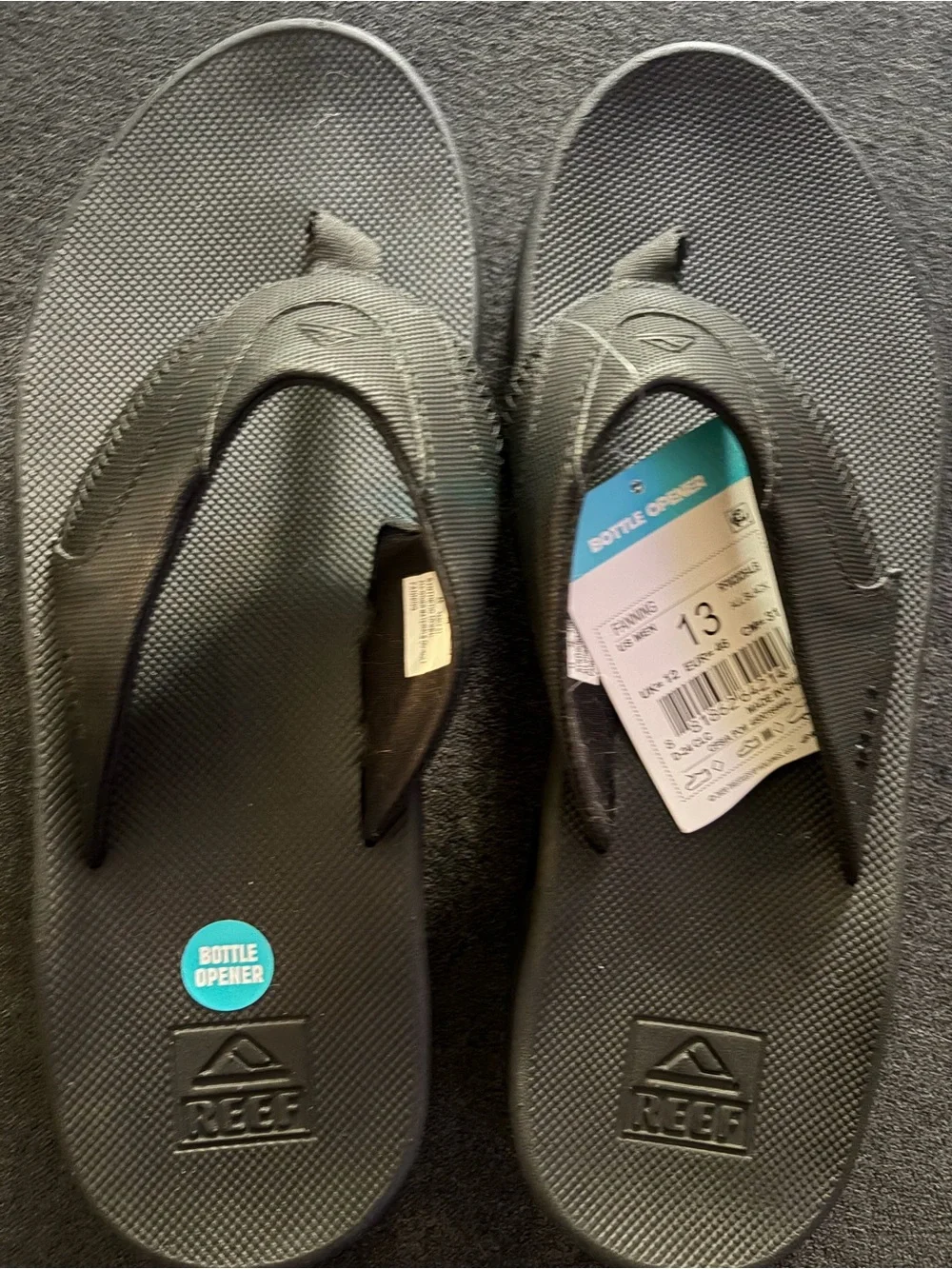 Reef Element TQT Bottle Opener Flip Flop Sandals Men SZ 13 Black Slip-On
